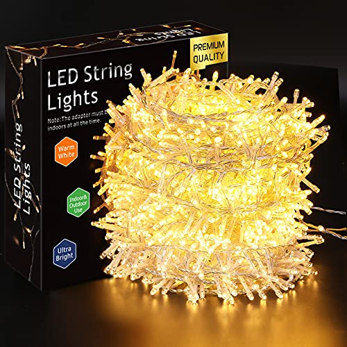 ELKTRY LED Lichterkette Außen 1000 LEDs Lichterkette Warmweiß Strom, 25M 8 Modi IP44 Wasserdicht CE-zertifiziert Weihnachtsbeleuchtung Innen für Weihnachtsbaum Kinderzimmer Balkon Garten Terrasse