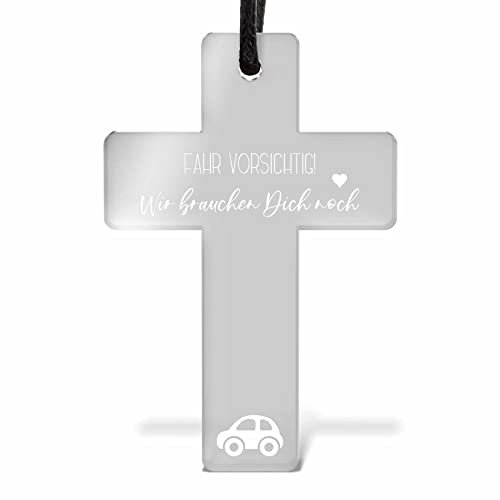 Personalisierter Spiegelanhänger Kreuz Auto Rückspiegel - Autoanhänger mit Wunsch Gravur für Innenspiegel - Dekoration Innenraum - Auto Anhänger Kreuz - Autodeko Religion Glaube Kreuzanhänger