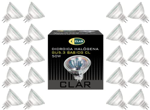CLAR - Bombilla 12 V 50 W, bombilla halógena, lámparas halógenas, focos halógenos, focos halógenos, foco 12 V, foco halógeno, focos 12 V (Pack 20)