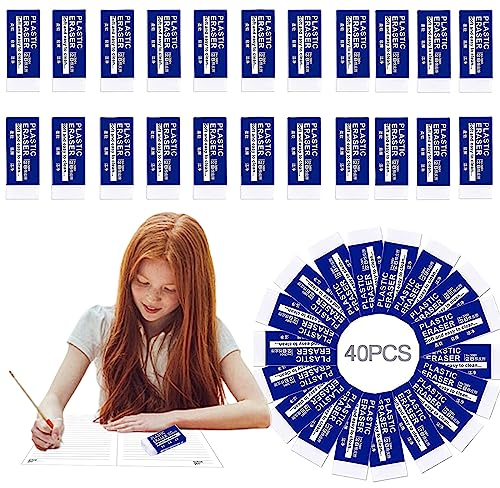 40 Pièces Gommes, Gomme Blanche, Gomme Douce et Durable, Gommes à Effacer, Gomme Enfant, 2B Gomme Crayon pour Etudiants Enseignants Dessin Croquis Ecriture