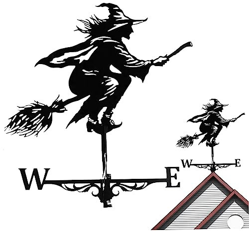 Girouette de Jardin Exterieur SorcièRe Girouette pour Abri de Jardin SorcièRe Girouette 37x60cm MéTal Noir Creux Indicateur de Direction du Vent Montage sur Toit pour Ferme Cour Gazebo DéCor