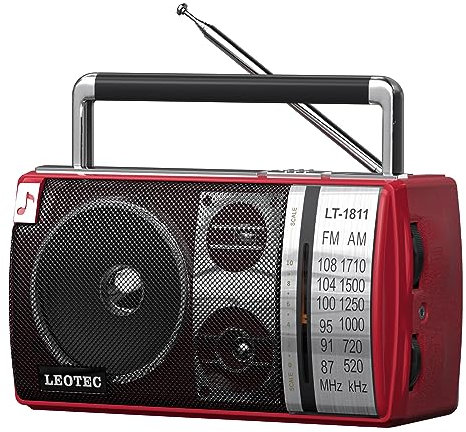 LEOTEC AM FM Radio Portable with Bluetooth 3.5mm Headphone Jack AC/DC Power