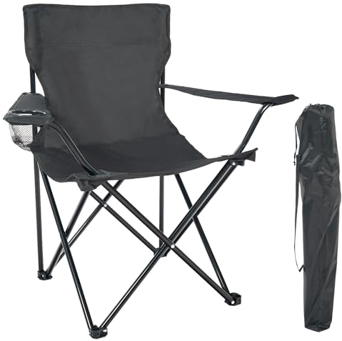 24MOVE® Faltstuhl schwarz Campingstuhl Anglerstuhl mit Getränkehalter - Anglersessel klappbar - Klappstuhl Gartenstuhl Faltstuhl Relaxsessel Campingsessel faltbar, Polyester, für draußen oder drinnen