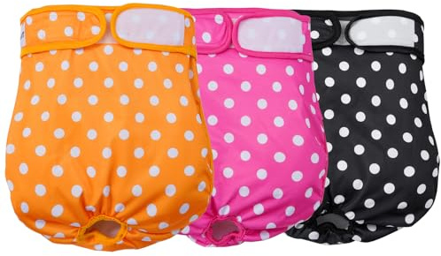 Avont 3 Pack Reusable Dog Diapers, Highly Absorbent Washable and Eco-Friendly Sanitary Wraps Panties for Female Pets -Pink/Yellow/Black Dots(M)