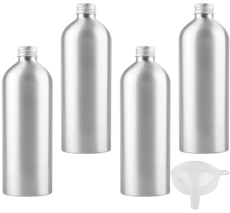 LusDoly 4 Pieces Empty 500ml Aluminium Bottle Silver Metal Bottles with Silver Aluminium Screw Cap for Cosmetic Shampoo Washing Gel Liquid Travel