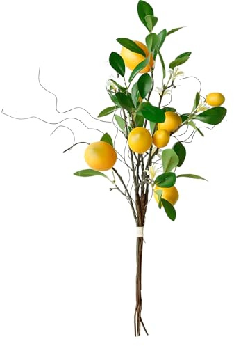 volumoon 8 Cabezas Amarillas Falsas Lemon Twigs, Decoración de Limón Falso, Limones Artificiales de Frutas, Limones Falsos Amarillos de Imitación, Ramas de limón Artificial, Decoración Hogar