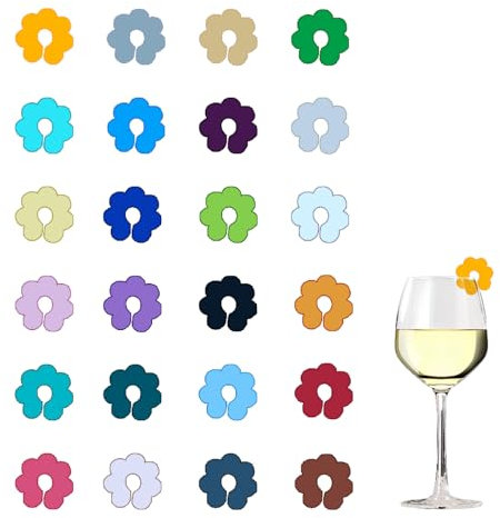 Glasmarkierer Silikon 24 Stück Glas Markierung Trinkgläser Bierflaschen Markierung Wiederver Wendbare Glasmarkierer Gläser Markieren Party Glasmarker Glass Marker für Weinglas Tassen Trinkglas