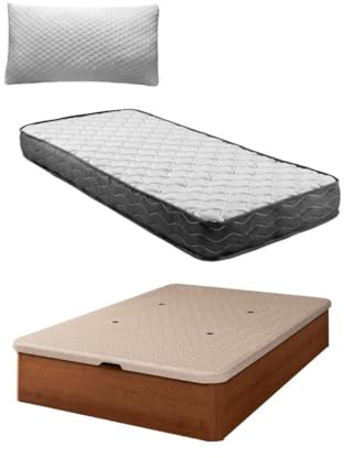 SHIITO | Conjunto Descanso: Colchón de Alta Densidad 105x190 cm + Canapé con Tapa 3D y Acabado en Nogal + Almohada Viscoelástica 105 | Descanso garantizado y Almacenamiento para liberar tu Espacio