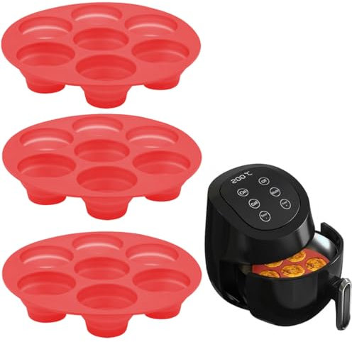 NHQZ 3 Pezzi Stampo Muffin Friggitrice Ad Aria, Stampi per friggitrice ad aria, Teglie per friggitrice ad aria, Per Muffin in Silicone per Cupcakes Brownies Torte Budino（Rosso）