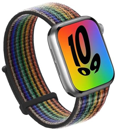 DFAMIN För Apple Watch Band 49MM 45MM 44MM 42MM 41MM 40MM 38MM, Dam Herr Sport Nylon Loop Band För IWatch Series Ultra 8 7 6 5 4 3 2 1 SE(Pride black,38/40/41mm)