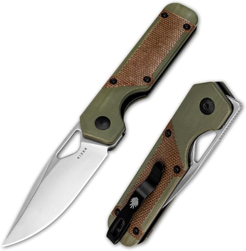 Kizer Mini Militaw Fickkniv för EDC, 7,16 cm D2-blad Fällkniv, Brunt & Grönt G10-handtag Liten EDC-kniv med Fickklämma, Camping- och Jaktkniv för Män och Kvinnor Present V3634SM2