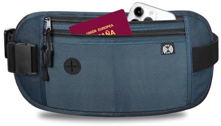 xolear Ceinture de Voyage Sac Banane, Antivol Caché Sac Banane Plat, Réglable Plate Ceinture de Voyage, Homme et Femme pour Ranger Passeport, Smartphone, Cartes, Monnaie et Clés (Bleu Foncé)