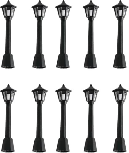Zhhuoc 10PCS Mini Street Light Model Railway Train Lamp Miniature Plastic Village Pathway Lantern Post for Micro Landscape Fairy Garden Accessories