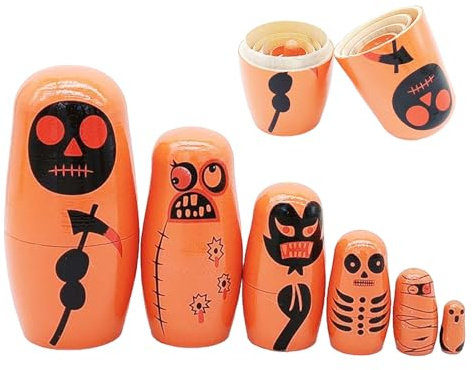 Générique Poupées Russes pour Tout-Petit | 6 Pièces Poupées Gigognes Halloween en Bois - Décoration Maison pour Adolescents Femmes Famille Amis