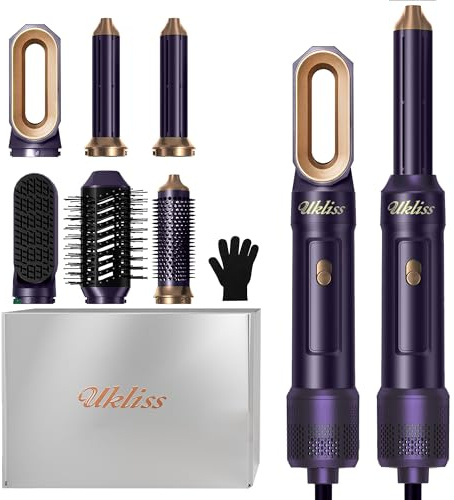UKLISS 6 in 1 Hairstyler, Hair Dryer Brush Set with Automatic Hair Wrap Curler, Thermal Brush, Hot Air Brush, Hair Straightener, Multistyler Gifts for Women Volume, Curls, Smooth, Dry & Style - Blue