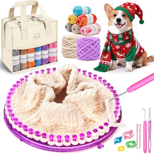 MIAOKE Kit Per Maglia, Kit Per Maglia Per Cappelli E Sciarpe, Include Custodia, Ferri Da Annodare, Filato E Uncinetti, Ideale Per Realizzare Sciarpe E Cappelli, Kit Creativo Per Principianti
