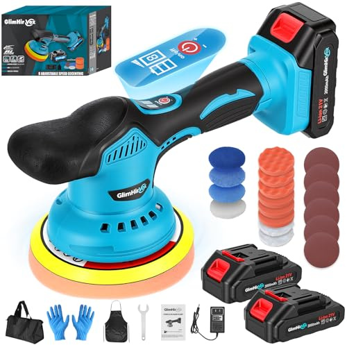 Cordless Car Buffer Polisher Kit, 6-Inch Ultimate Car Polishing Kit with 2x2.0Ah 21V Batteries & 28PCS Attachments, 8-Speed 6000RPM Cordless Buffer Polisher for Car Detailing, Waxer, Scratch Removal