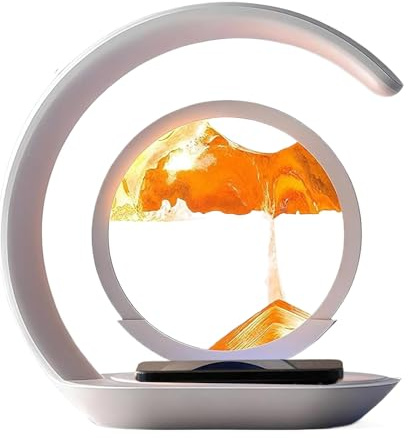 Lámpara de arte de arena móvil con cargador inalámbrico, luz nocturna de paisaje de arena 3D, lámpara de mesa de movimiento líquido de arena para decoración de dormitorio