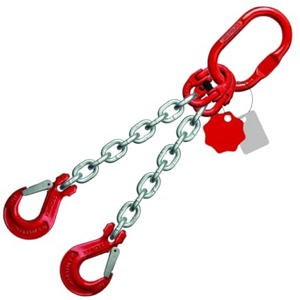 2-Strang Kettengehänge 6mm GK8 | 1600kg Tragfähigkeit | EN 818-4 | Lasthaken EN 1677-2 | Schwarz/Verzinkt | Made in Germany (1m - Verkürzungsklaue verzinkt)