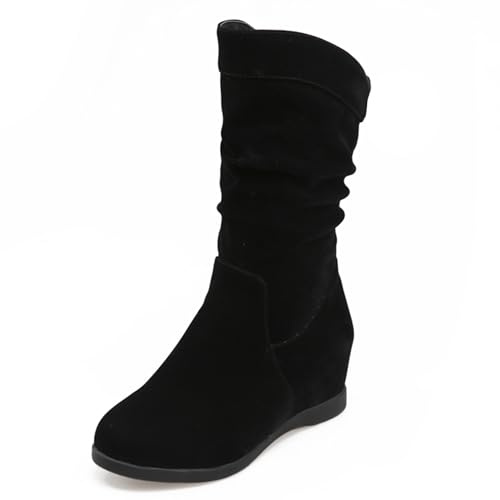 LarDorLin Compensées Mi-Mollet Bottes Slouch Femme Bout Rond A Enfiler Décontractée Confort Plateforme Half Bottines Bureau Noir Taille 35 EU