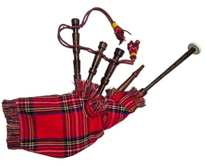 Kids Mini Bagpipes in Rosewood – Authentic Scottish Practice Pipes for Children | Lightweight Beginner Highland Bagpipes (Royal Stewart - Royal Cords)