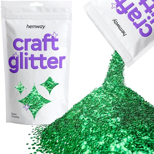 Hemway Craft Glitter Emerald Green 100g Extra Chunky Glitter | for Crafts, Resin, Cosmetic, Nail, Face, Body, Festival, Tumblers, Art, Candle, Crafting
