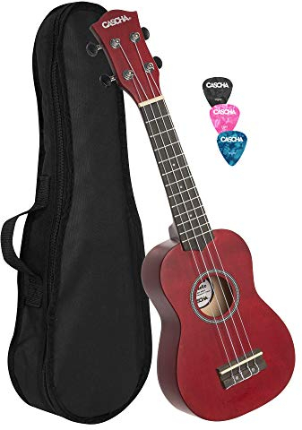 Cascha HH 3961 Red Soprano Ukulele with Bag and Plectrums