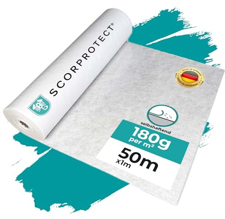 Scorprotect® Telo di copertura in tessuto non tessuto, 1 m x 50 m, 180 g/m², autoadesivo, per pittore e protezione per pavimenti, scale e ristrutturazione, protezione per pavimenti extra robusta