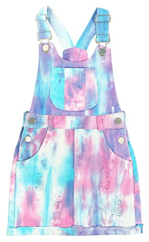 Peacolate 4-10Anni Piccola Grande Ragazza Cinturino Gonna Tie-dye Bretelle Gonna di Jeans(7 anni)