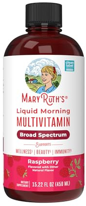 MaryRuth Organics, Liquid Morning Multivitamin Essentials+, Essential Vitamins & Minerals, Sugar Free, Raspberry Flavour, 450ml, Vegan, Gluten Free