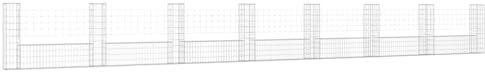 vidaXL Panier de Gabion en Forme de U avec 8 Poteaux Mur de Soutènement Barrière de Jardin Patio Projets de Jardinage Extérieur Fer 860x20x100 cm