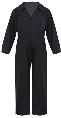 Jugaoge Unisex Kinder Arbeitsoverall Mädchen Jungen Arbeitskleidung Baumwolle Overall Arbeitsanzug Schutzanzug Coverall Halloween Outfits Schwarz 146-152