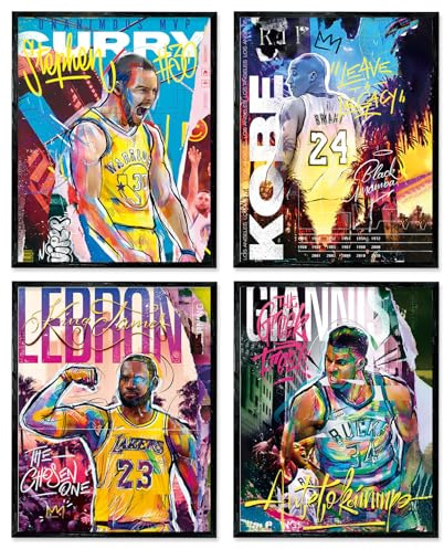 Famoso Basketball Star Poster Wall Art, 8x10 pollici Stampe su tela Senza cornice Set da 4, Poster di pallacanestro Decorazione della camera da letto dei ragazzi