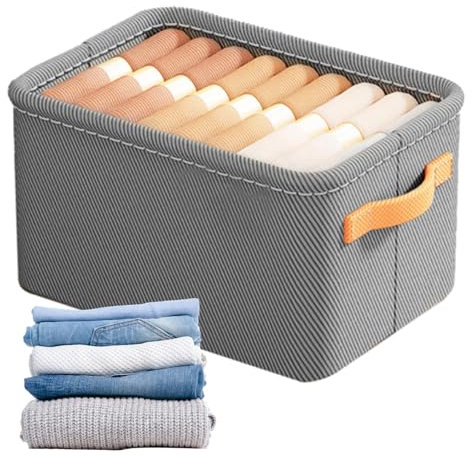 Scatola portaoggetti pieghevole, grande, organizer per guardaroba alla moda, in cotone e lino, con manico, organizer morbido per casa, giocattoli, vestiti, (grigio, cachi) (35 x 25 x 21,8 cm)