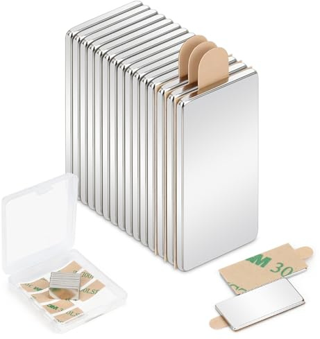 Wukong 20 × 10 × 1 mm självhäftande magneter, 15-pack klibbiga magneter starka, tunna magneter för kontor, kök och hem