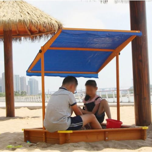 KGXUELING Arenero de Madera, Arenero con Dosel Ajustable, Fondo Tejido Antienvejecimiento, Arenero de Madera para Niños de 4 A 8 Años, Ideal para Niños y Niñas