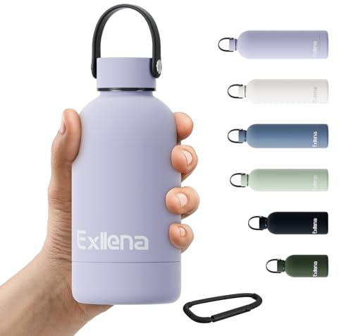 Exllena Borraccia Termica Piccola 350ml con Maniglia e Moschettone - Mini Borraccia Mantenere Calore/Freddo - Senza BPA - 100% A Tenuta Stagna per Escursioni, Campeggio, Viaggi...(Viola)