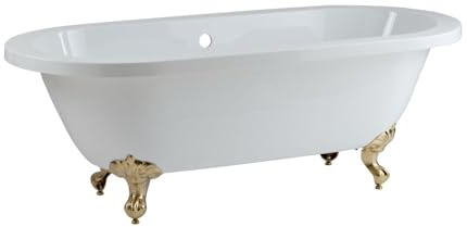 Milano Legend White 1780mm x 825mm Freestanding Double Ended Roll Top Bath Brass Ball Claw Feet