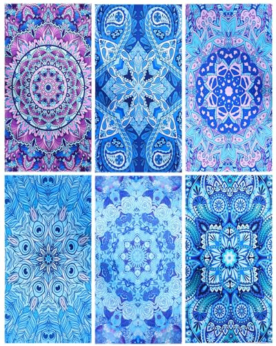 FuWeave 6 Pcs 72 x 36 Microfiber Oversized Beach Towels Large Absorbent Thin Compact Lightweight Sand Free Quick Dry Towels Pack for Travel Pool Yoga Gym Sports Beach Accessories(Mandala)
