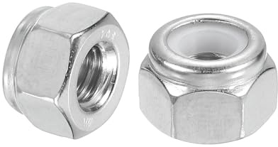sourcing map 10Pcs 1/4-20 Nylon Insert Hex Lock Nut, 304 Stainless Steel Self-Locking Nylon Insert Stop Nut for Industrial Construction Fasteners, Silver&White