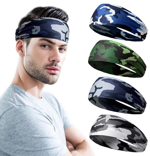 Fascia Capelli Uomo, 4 PCS Fascia Capelli Sport, Fascia Sudore Fronte, Fascia Sportiva Capelli per Uomo e Donna, Fascia Tergisudore per Corsa, Yoga, Ciclismo, Basket (B)