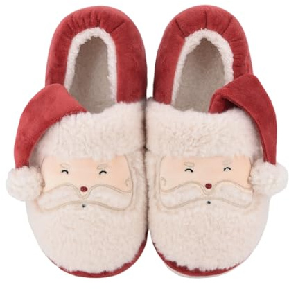 XUNBAI Jultomtetofflor av plysch | roliga jultomtetofflor för vuxna | fluffiga vintertofflor med skägg och mössa | varma unisex