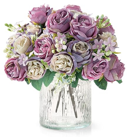 ASTNIC Peonie, fiori finti, 4 mazzi bouquet di peonia artificiali, artificiale finti fiore di seta mazzi, fiori finti da esterno piante per casa, cimitero, interno, matrimoni decorazioni