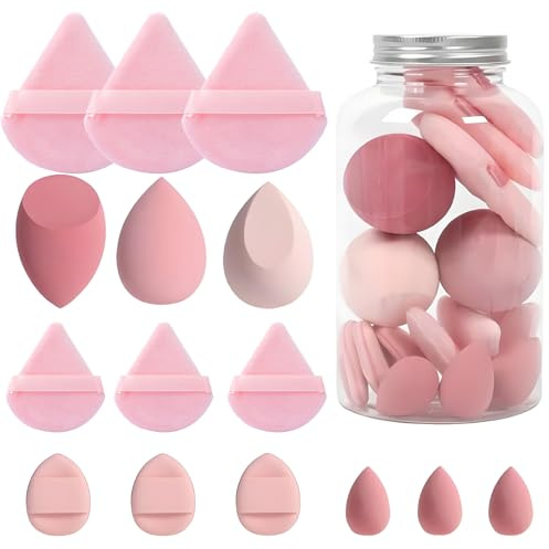 EUDUQ 15 Pcs Makeup Sponge Set Beauty Blender and Triangle Powder Puff Set Soft Foundation Sponges for Liquid Cream Powder Reusable Make Up Sponges for Blending Concealer Setting