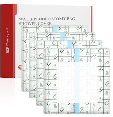 DERAYMI 50pcs 25×25cm Waterproof Ostomy Shower Cover Stoma Accessories | Ostomy Bag Protectors for Colostomy, Ileostomy & Urostomy - Shower Guard Shield Supplies