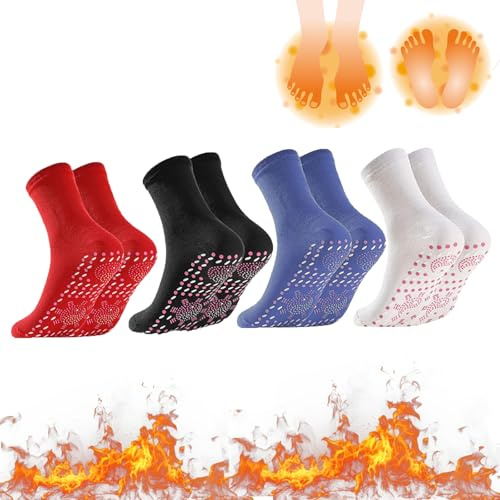 Cerioll Chaussettes Tourmaline, 4 Paires Chaussettes Auto Chauffantes, Chaussette Thermique Hiver Chaude, Unisexes Socquette Hiver Pour Ski De Neige Pêcher Excursion Cyclisme