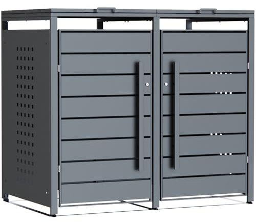 CHOSHOME Mülltonnenbox 2er 240L - Anthrazitgrau Verzinkter Stahl - 2 Tonnen mit Automatikdeckel, Abschließbar - inkl. Erweiterungsmöglichkeit - Mülltonnenverkleidung, Aufbewahrungsbox für Mülltonnen