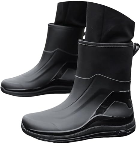 Richymfa Bottes en caoutchouc pour homme, élégantes, antidérapantes, pour randonnée, imperméables, courtes, bottines, de pêche, couleur unie, Chelsea Boot de travail moyenne hauteur chaussures