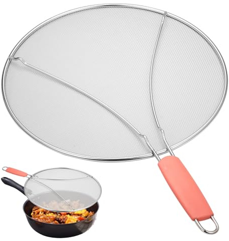 Tapa Antisalpicaduras Cocina, 32,8 cm Pantalla Protector Contra Salpicaduras,Tapa Antisalpicaduras Sarten de Acero Inoxidable, Malla Anti-Salpicaduras con Mango, Protector Salpicaduras para sartenes
