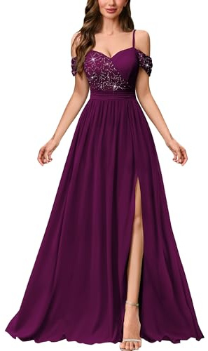 MIUSOL Women's Vintage Slip Off-Shoulder Lace Sequin Wedding Guest Banquet Party Maxi Dress